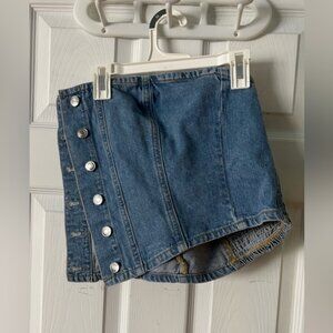 Denim Button-Up Mini Strapless Shirt - Originally Retailed at 56.00